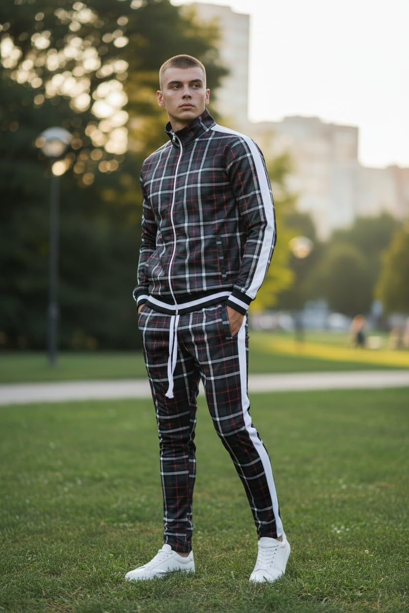 -TRACK JACKET Mens Urban Hip Hop Premium Track Jacket - Slim Fit Side Taping Sportswear Urbanwear Streetwear Top