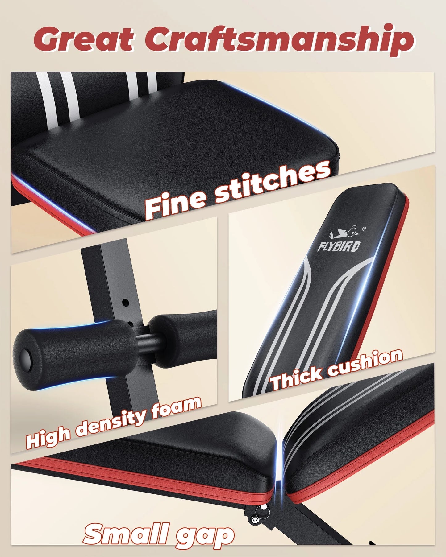 Adjustable Folding Weight Bench for Home Gym, Includes Resistance Bands